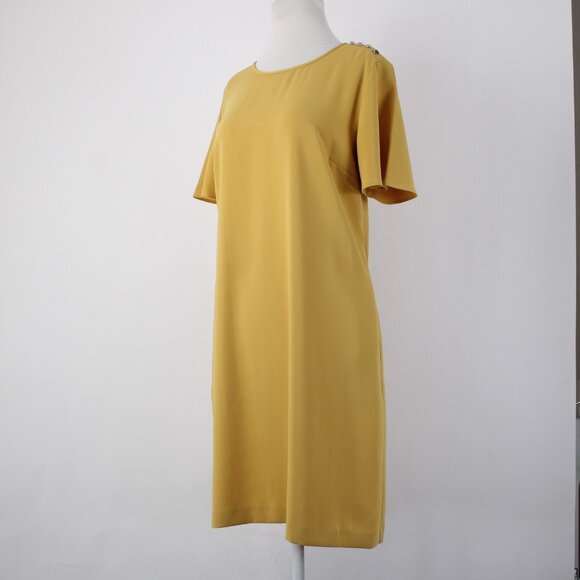 Ann Taylor Dress Sz 10 Mustard Yellow Pockets Knee Length 100% Polyester Dress - Picture 5 of 14